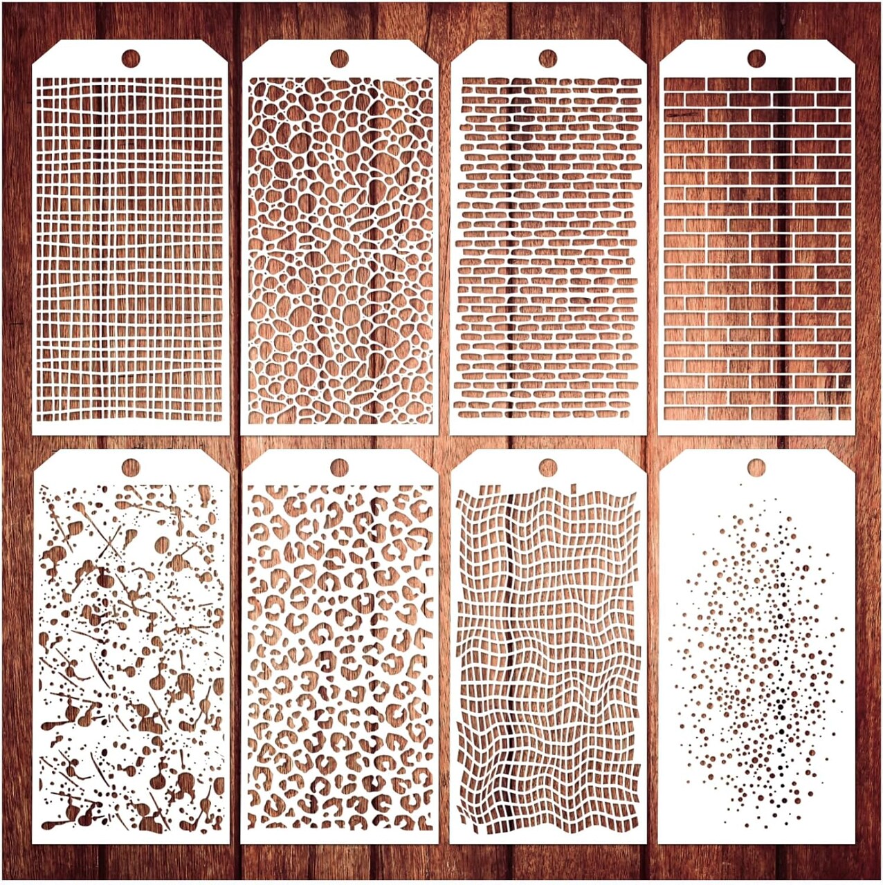 8 Pieces Stencils for Crafts, Leopard Brick Dot Layering Stencils